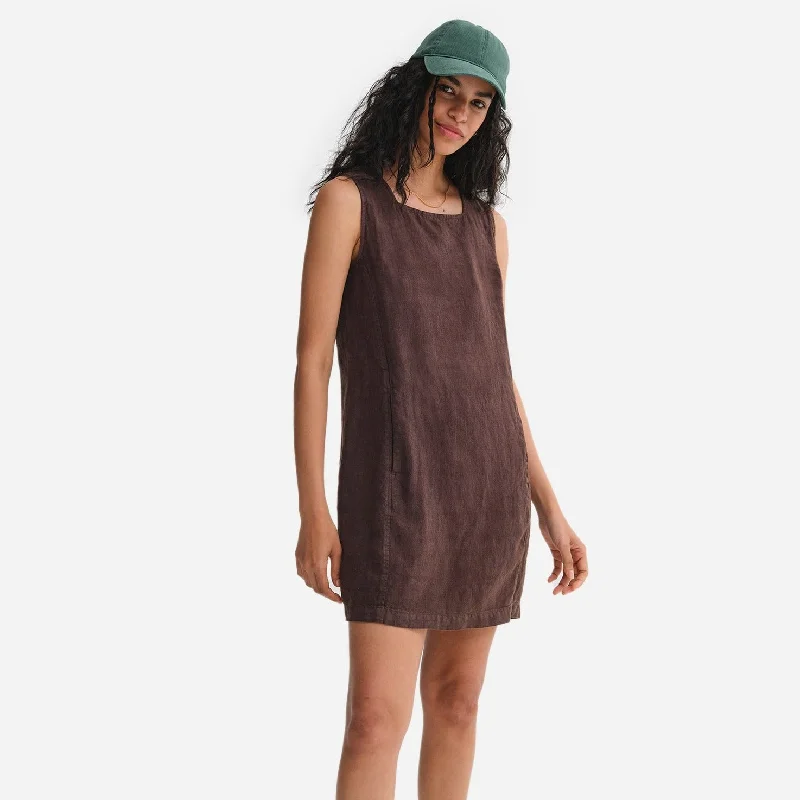 Organic Linen Square Neck Mini Dress Cozy A-Line Mini Dress