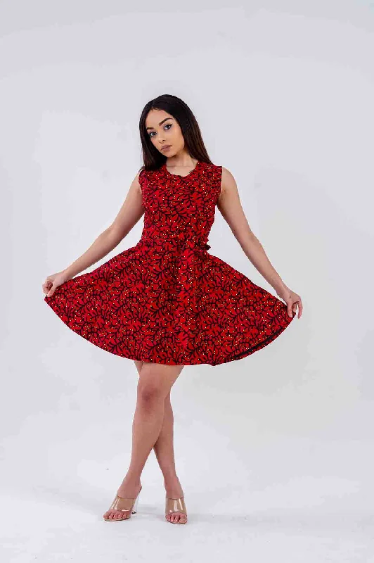 Oto Mini Dress | Red African Print Fashionable Mini Dress with Slits