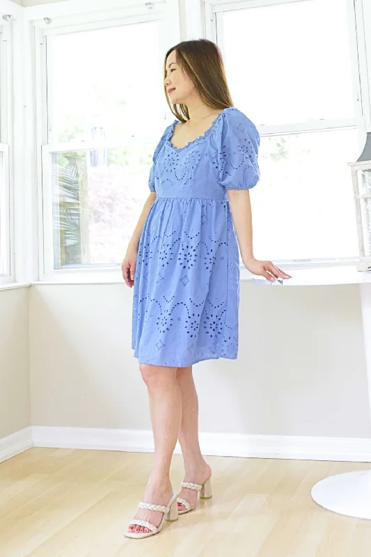 Petite Eyelet Mini Dress (Denim) Elegant Satin Mini Dress