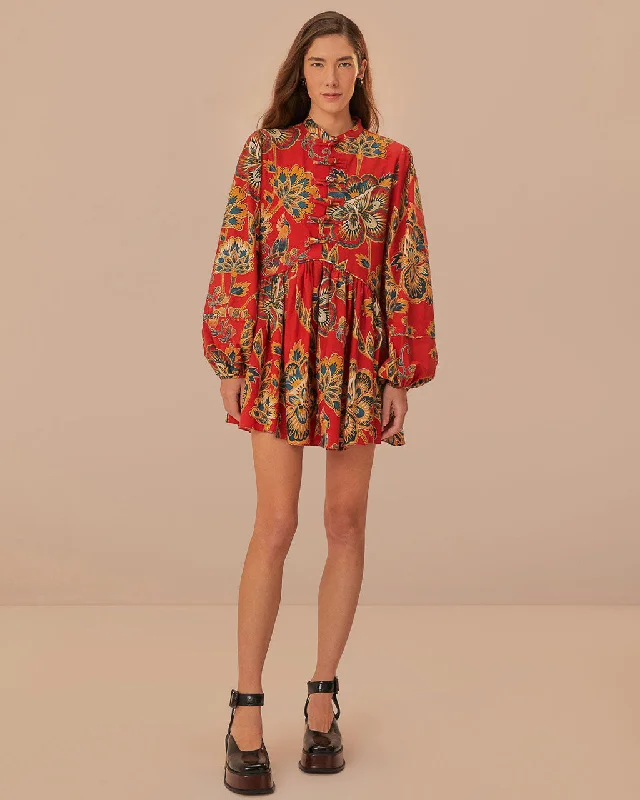 Red Floral Mini Dress Classic Shift Mini Dress