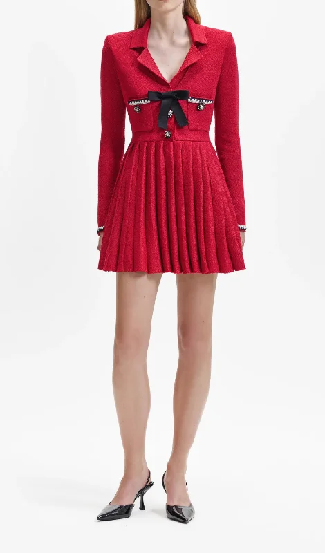 RED KNIT BOW MINI DRESS Cozy Knitted Mini Dress