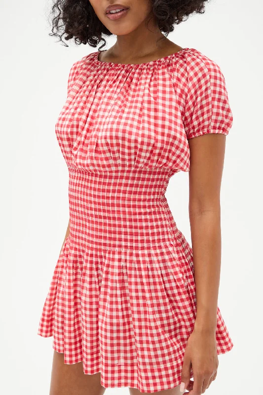 Sadie Gingham Mini Dress -  Cherry Gingham Trendy Bodycon Mini Dress