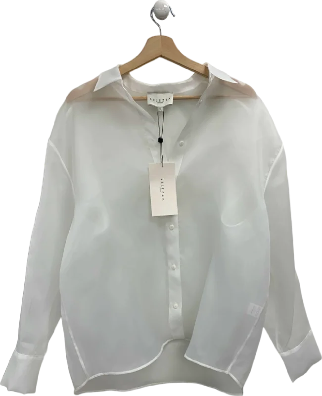 Selezza White Sheer Margot Blouse UK S Playful Puff Blouse