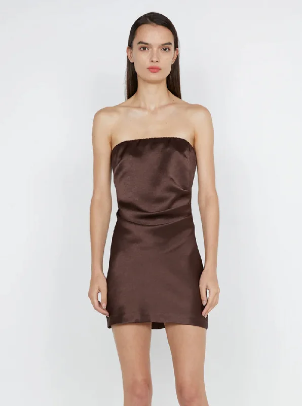 Symone Strapless Mini Dress in Chocolate Comfortable Boho Mini Dress