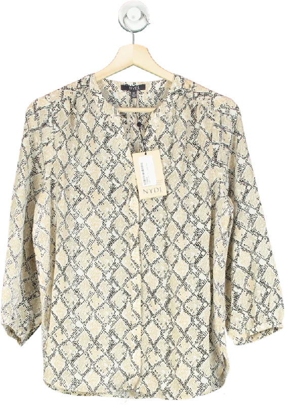 NYDJ Beige Snake Print Pintuck Blouse UK XS Relaxed Fit Blouse