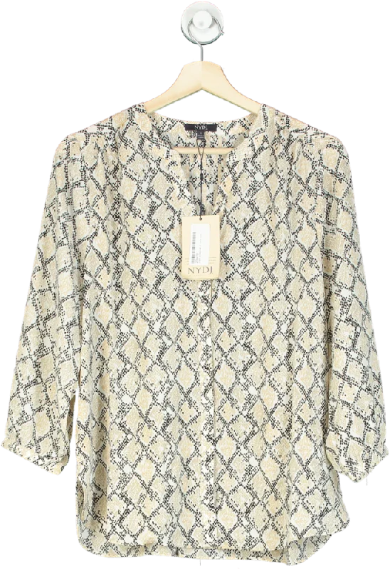 NYDJ Beige Snake Print Pintuck Blouse UK S Classic Striped Blouse