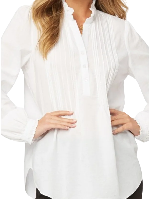 NYDJ White cotton classic pleated detail tunic Blouse UK XL Chic Off-Shoulder Blouse