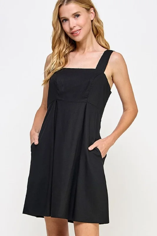 Petite Linen-blend Mini Dress (Black) Elegant Satin Mini Dress