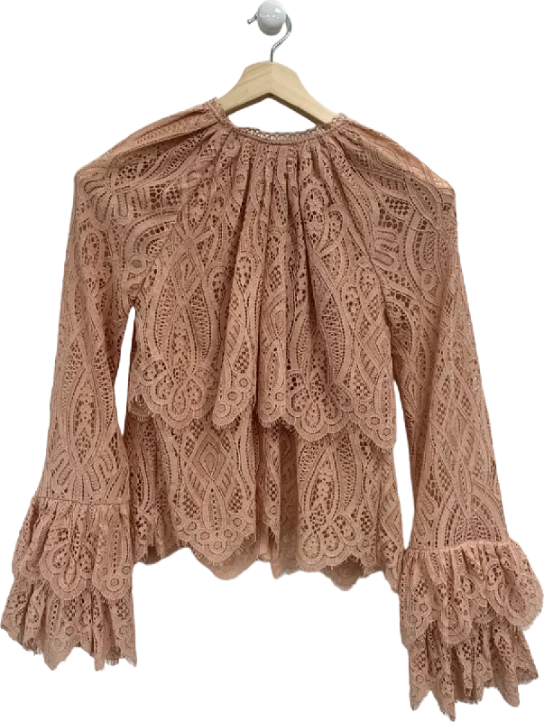 River Island Pink Lace Blouse UK 6 Semi-Sheer Blouse