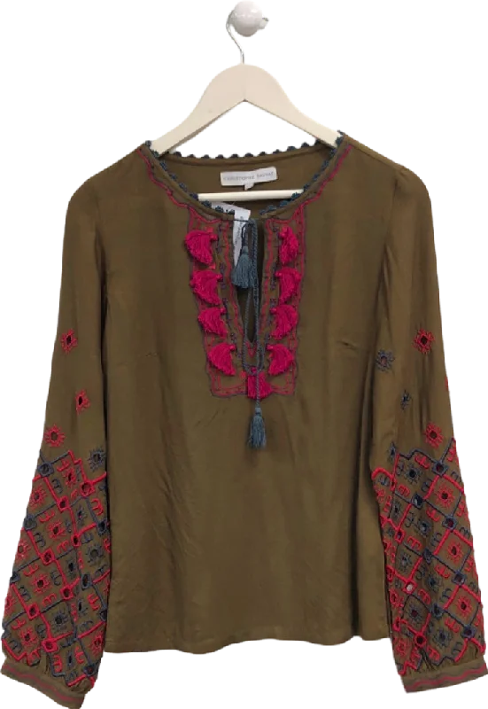 Christophe Sauvat Brown Embroidered Blouse XS Short Sleeve Blouse