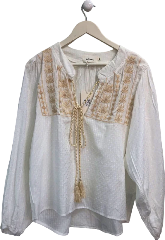 Jubylee White Embroidered Boho Blouse UK M/L Romantic Lace Blouse