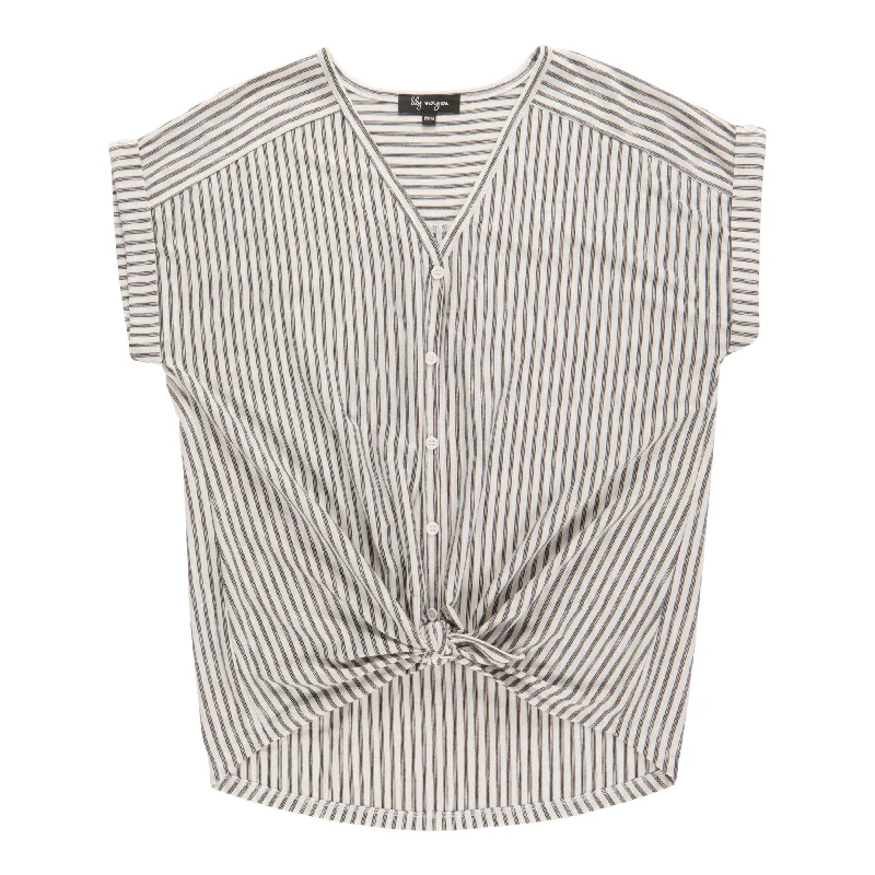 lily morgan Women's V-Neck Tie-Front Blouse Classic Striped Blouse