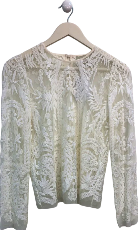 Mason Ivory Lace Embroidered Blouse UK 6 Textured Cotton Blouse