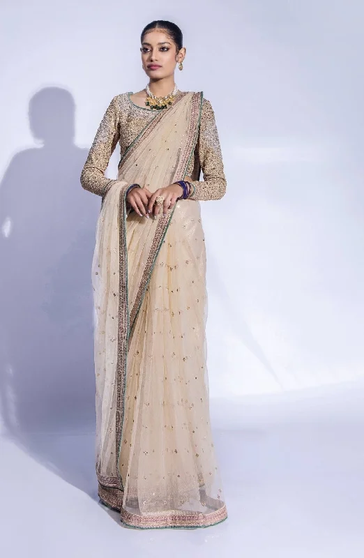 Premium Net Bridal Saree with Pastel Embellished Blouse Chic Wrap Blouse