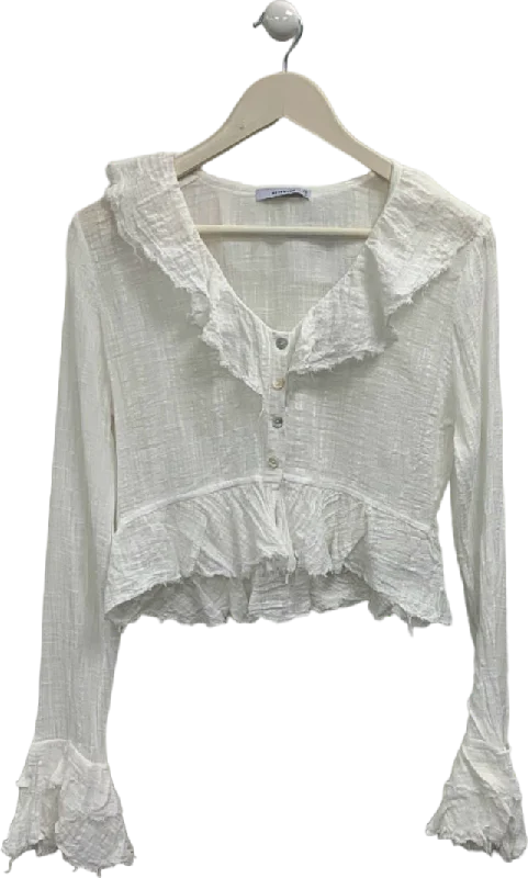 Reserved White Ruffled Blouse UK S Casual Stripe Blouse