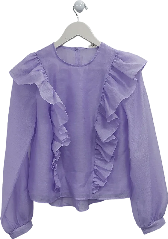 River Island Purple Sheer Ruffle Blouse UK 8 Feminine Pastel Blouse