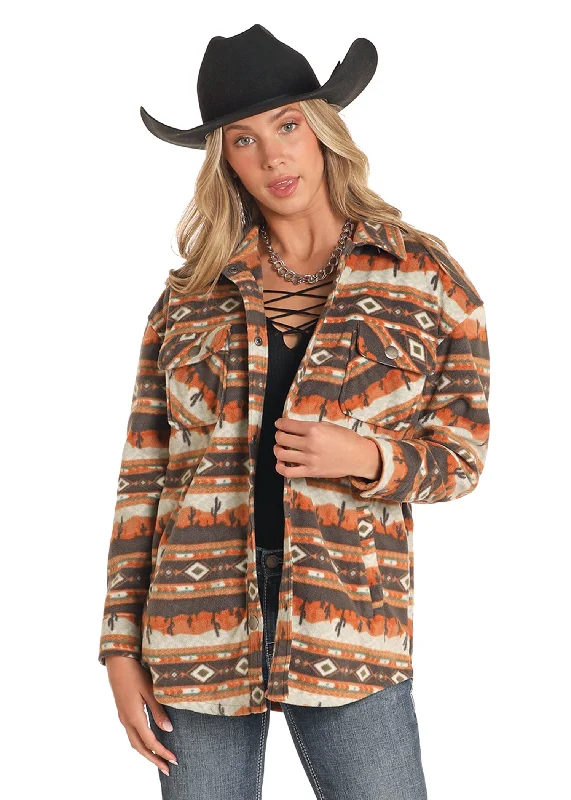 Desert Print Shacket Casual Button Blouse