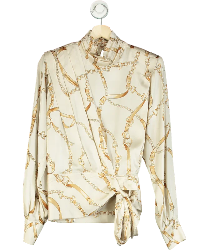 Ronny Kobo Beige Eliza Blouse UK S Elegant Semi-Sheer Blouse