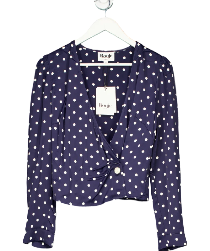 Rouje Paris Blue polka dot Tressie Long Sleeve Wrap Blouse UK 10 Smart Casual Blouse