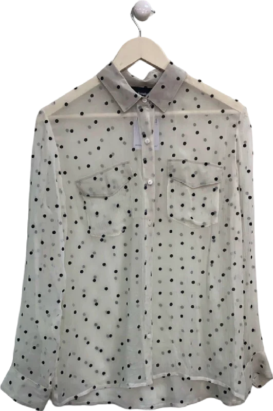 The Kooples Cream Polka Dot Sheer Blouse UK 6 Silky Draped Blouse