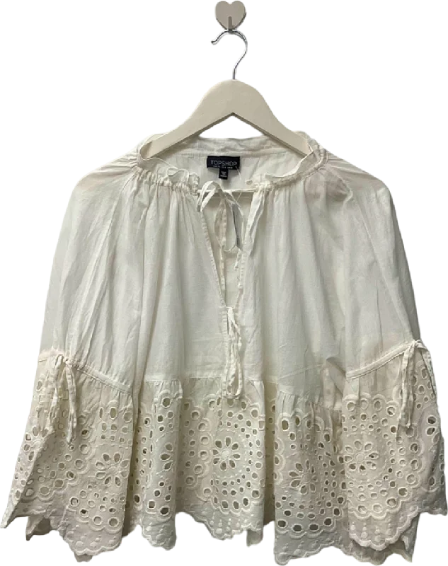 Topshop White Embroidered Blouse UK 8 Lightweight Tunic Blouse