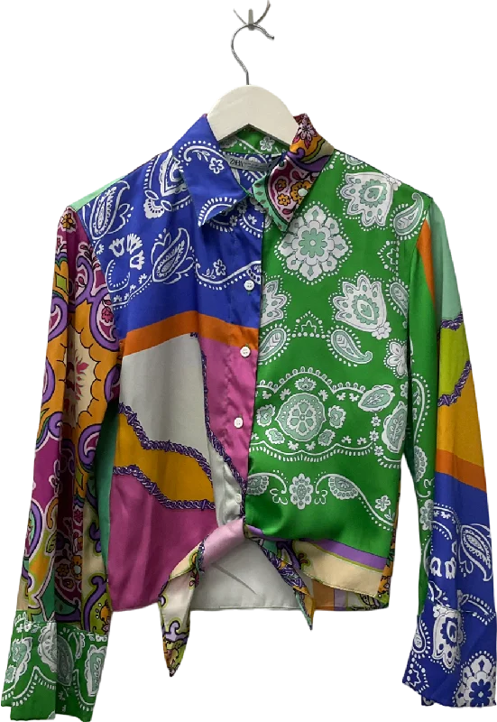 ZARA Multicoloured Multi Coloured Blouse UK 8 Collared Satin Blouse