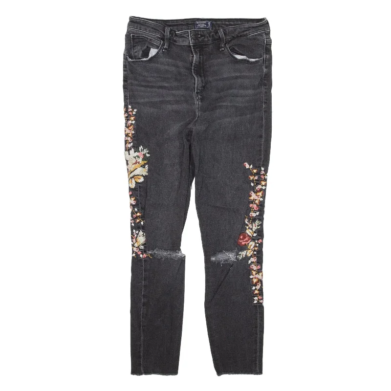 ABERCROMBIE & FITCH Simone Floral Distressed High Rise Jeans Grey Denim Slim Skinny Womens W29 L24 Comfortable Straight-Legged Denim