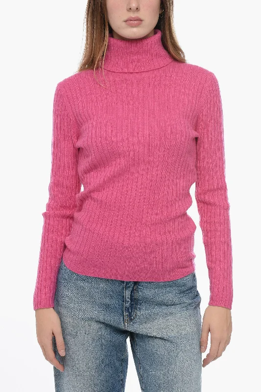 Allude Ribbed Cashmere Turtleneck Sweater Chenille Brocade Lace