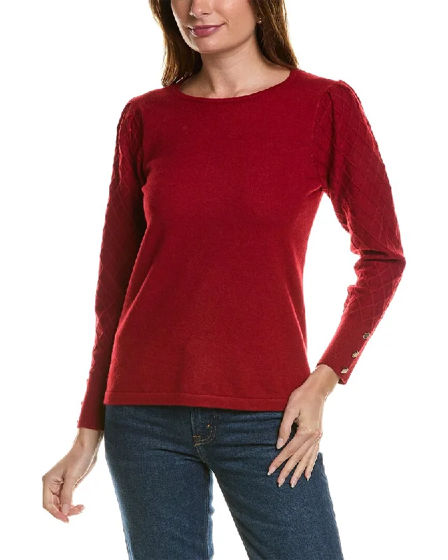 Anne Klein Puff Sleeve Sweater Front Pockets Side Pockets Patch Pockets