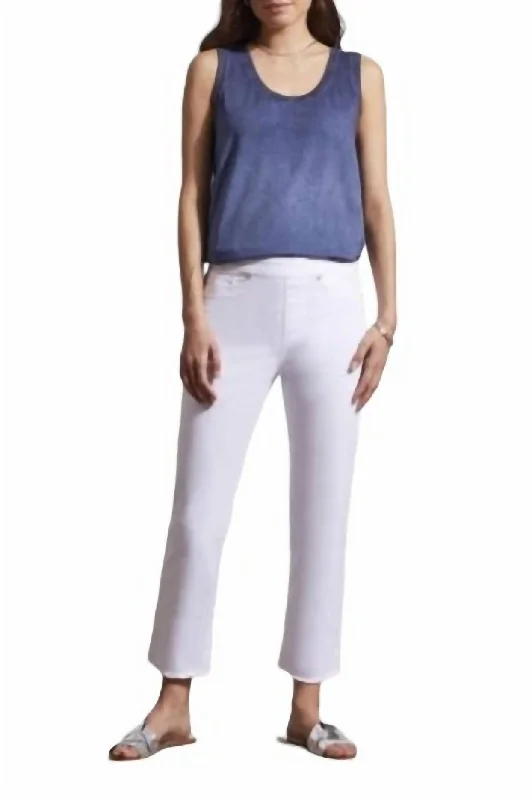 Audrey Pull On Straight Crop Jeans In White Comfortable Faded High-Rise Jeans