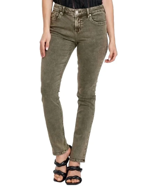 Blaire Straight Jean In Olive Fashionable Distressed Jeans