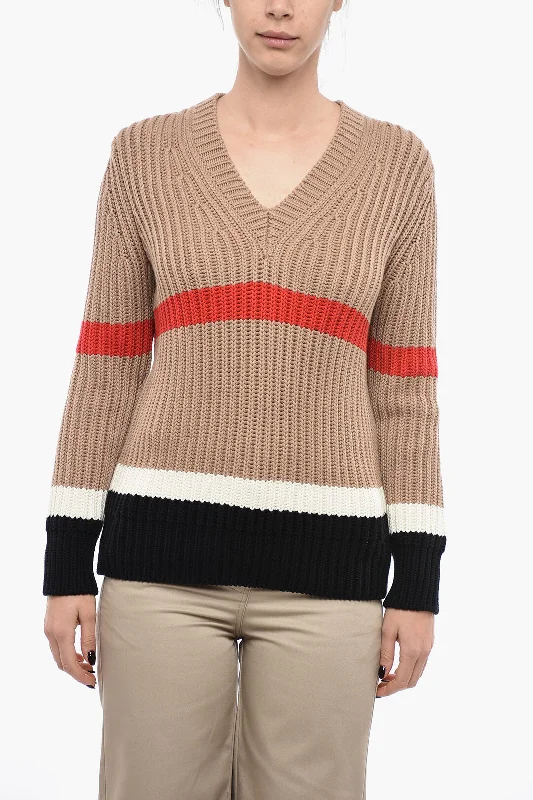 Burberry V-Neck Cashmere Blend Jumper Lightweight Heavyweight Midweight