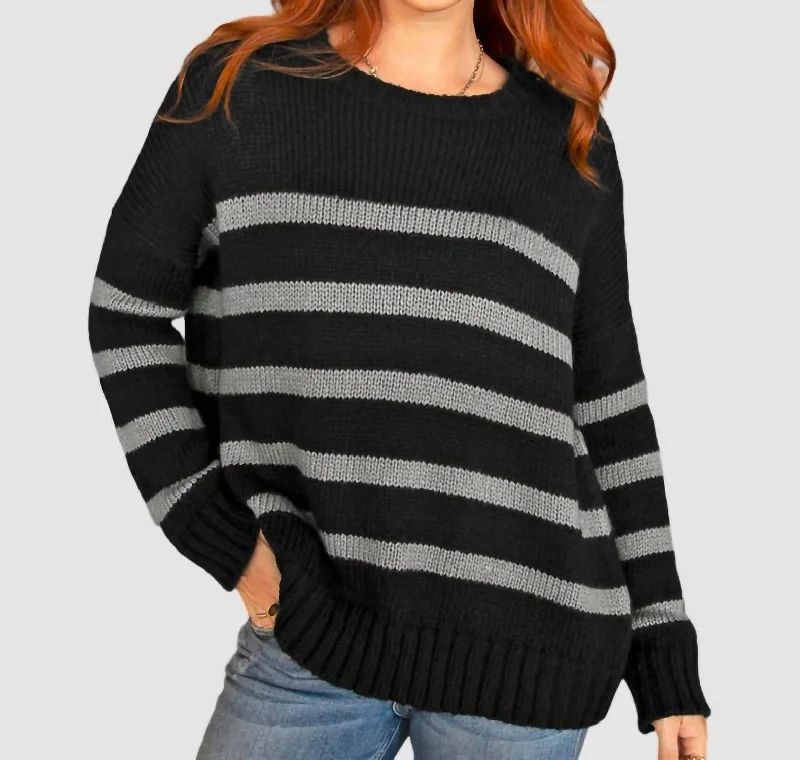 Caroline Chunky Crew Sweater In Black/cement Turtle Neck Boat Neck Asymmetrical Neck