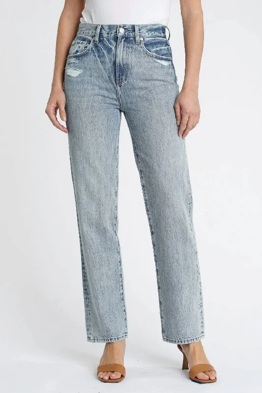 Cassie Super High Rise Straight Leg Jeans In Bowery Trendy Button-Up High-Waist Jeans