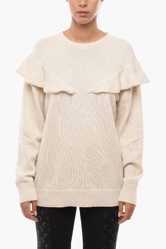 Chloe Cashmere Crew-neck Sweater with Ruffle Detail Fleece Fabric Down Fabric Feather Fabric