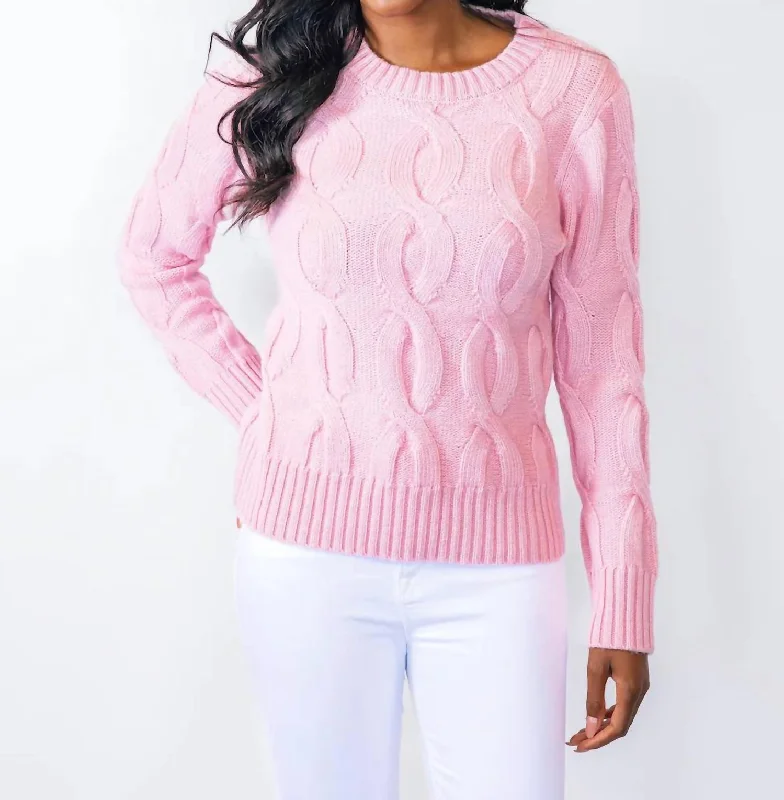 Chunky Cable Knit Sweater In Blush Spandex Rayon Corduroy