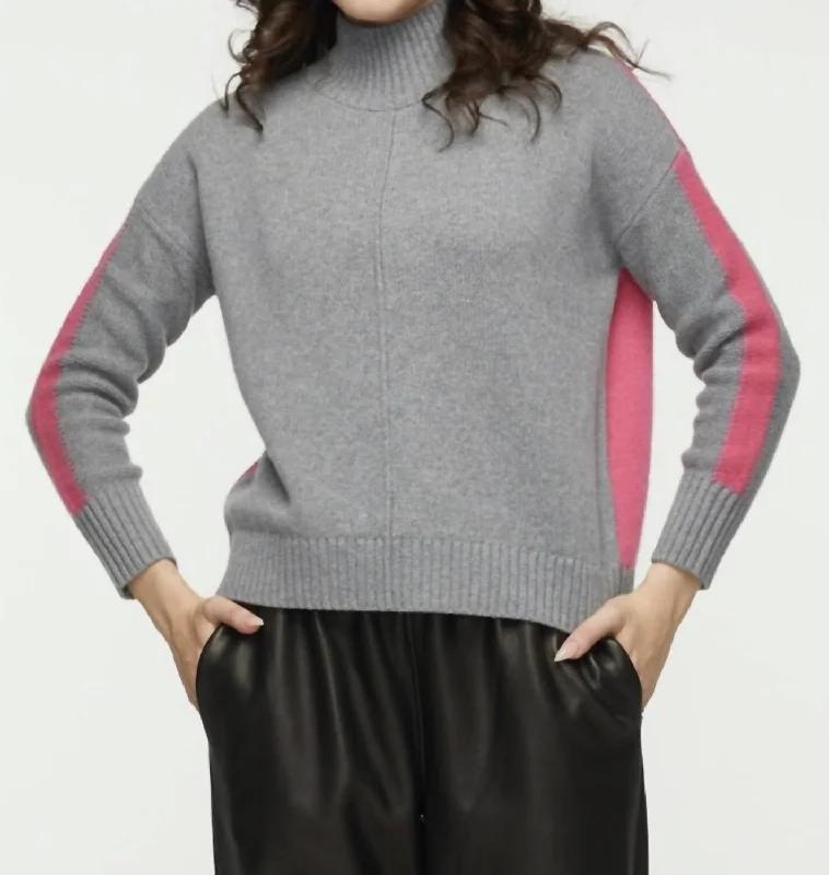 Colorblock Turtleneck Sweater In Cloud Chenille Brocade Lace