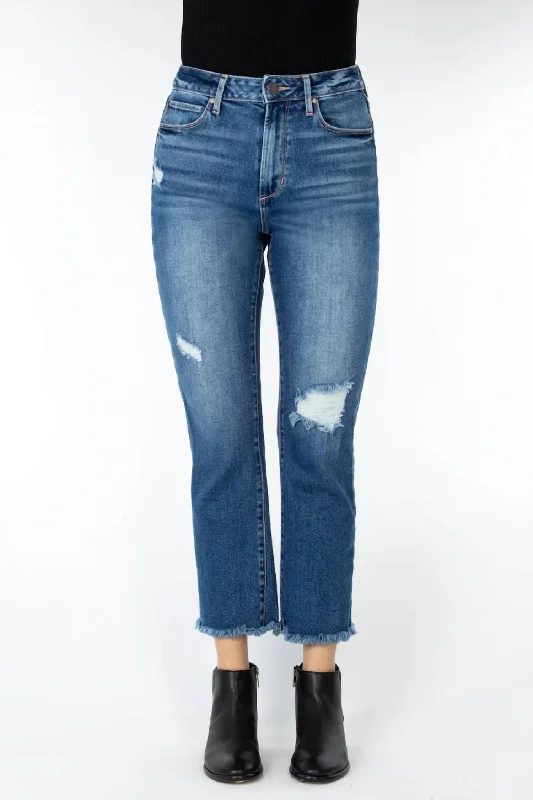 Cropped Straight Leg Jeans In Blue Fashionable Raw Hem Bootcut Jeans