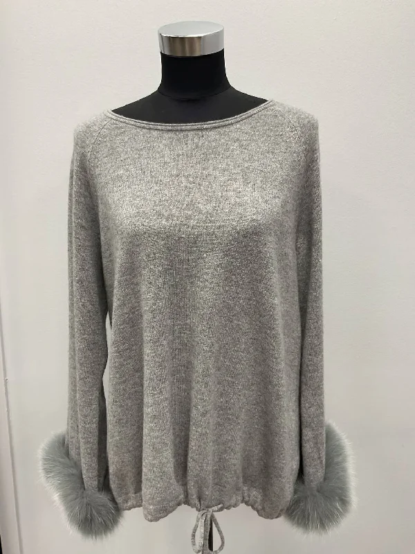 Fox Trimmed Cashmere Sweater In Grey Thin Thick Dense