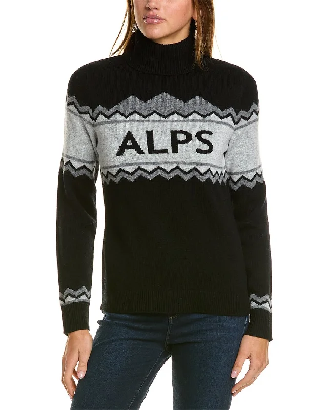 Hannah Rose Alps Turtleneck Wool & Cashmere-Blend Sweater Striped Floral Plaid