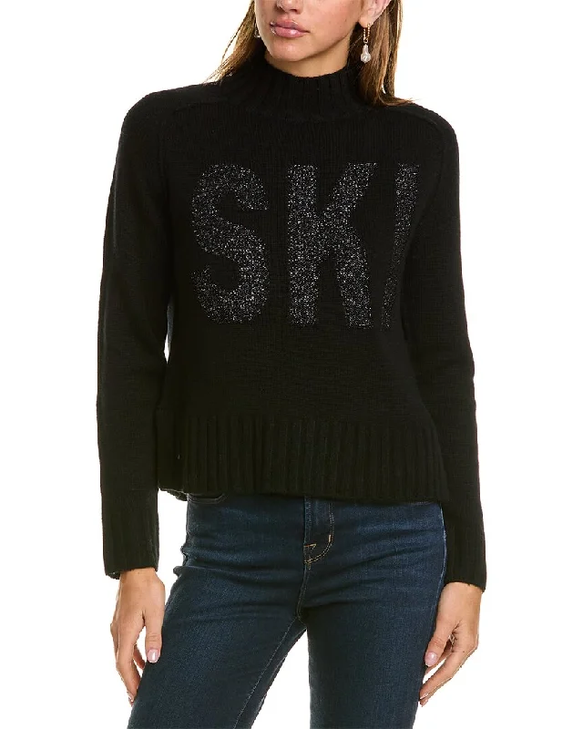 Hannah Rose Lurex Ski Star Mock Neck Wool & Cashmere-Blend Sweater Hooded Caped Shawl Collar