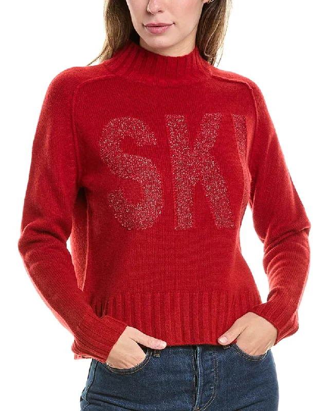 Hannah Rose Lurex Ski Star Mock Neck Wool & Cashmere-Blend Sweater Open Front Closed Front Wrap Front