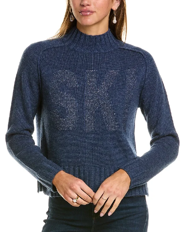 Hannah Rose Lurex Ski Star Mock Neck Wool & Cashmere-Blend Sweater Ribbed Striped Patterned