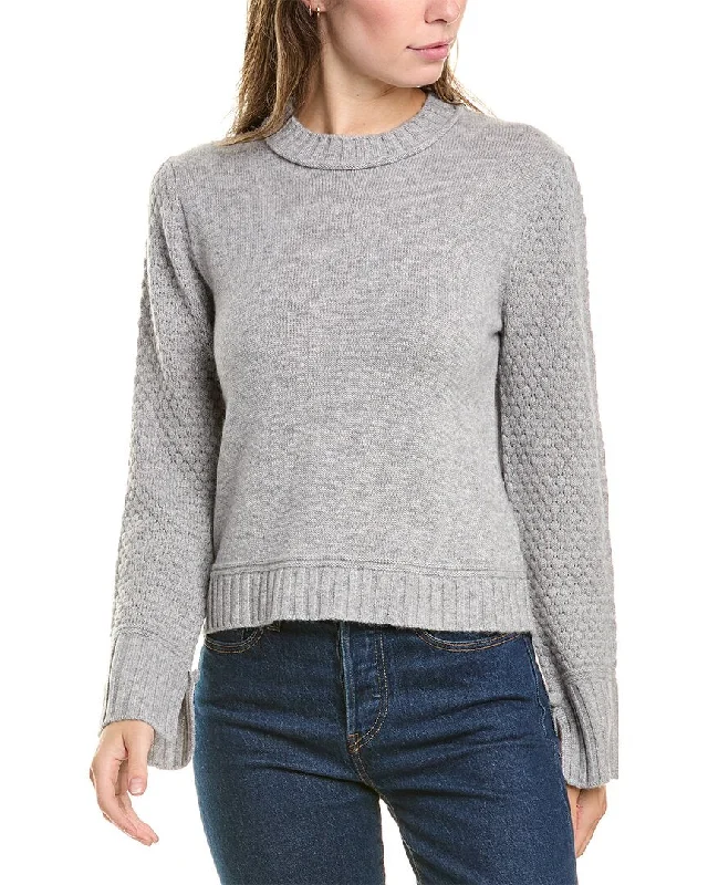 Hannah Rose Raised Diamond Sleeve Wool & Cashmere-Blend Sweater Ribbed Striped Patterned