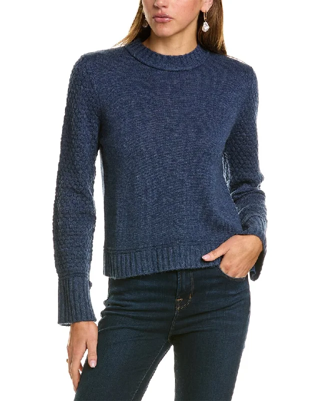 Hannah Rose Raised Diamond Sleeve Wool & Cashmere-Blend Sweater Casual Formal Business