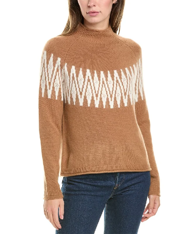 Hannah Rose Sunburst Fairisle Raglan Wool & Cashmere-Blend Sweater Fitted Loose Oversized