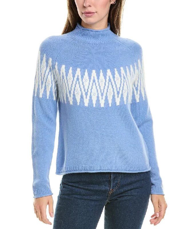 Hannah Rose Sunburst Fairisle Raglan Wool & Cashmere-Blend Sweater Striped Floral Plaid