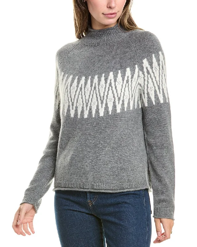 Hannah Rose Sunburst Fairisle Raglan Wool & Cashmere-Blend Sweater Cotton Fabric Linen Fabric Terry Fabric