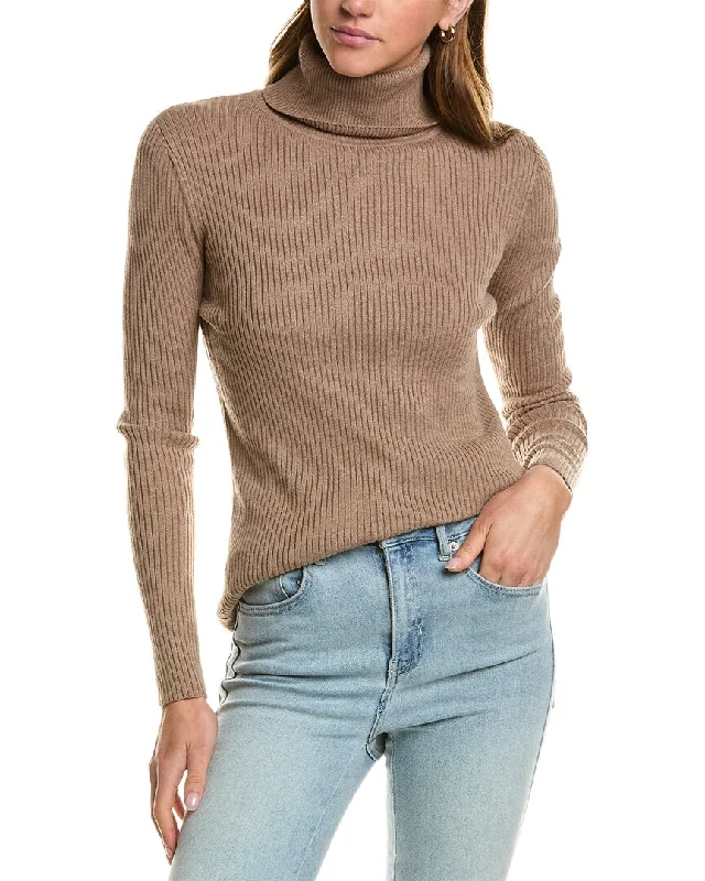 Hannah Rose Turtleneck Cashmere-Blend Sweater Herringbone Houndstooth Plaid