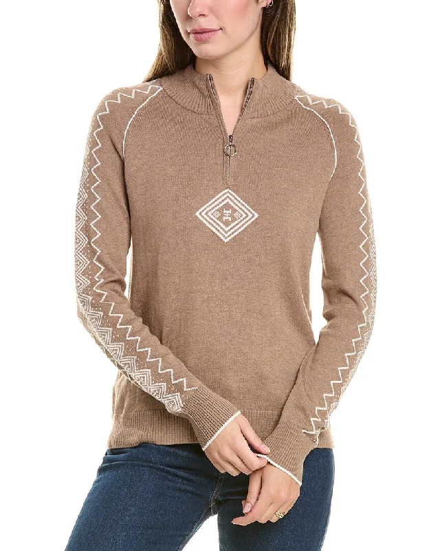 Hannah Rose Zip Fairisle Mock Neck Cashmere-Blend Sweater Wool Fabric Cashmere Fabric Tweed Fabric